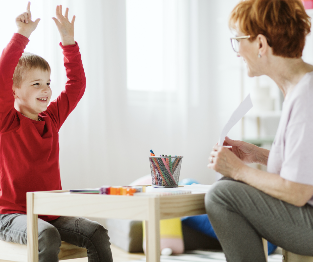 Child and teacher.